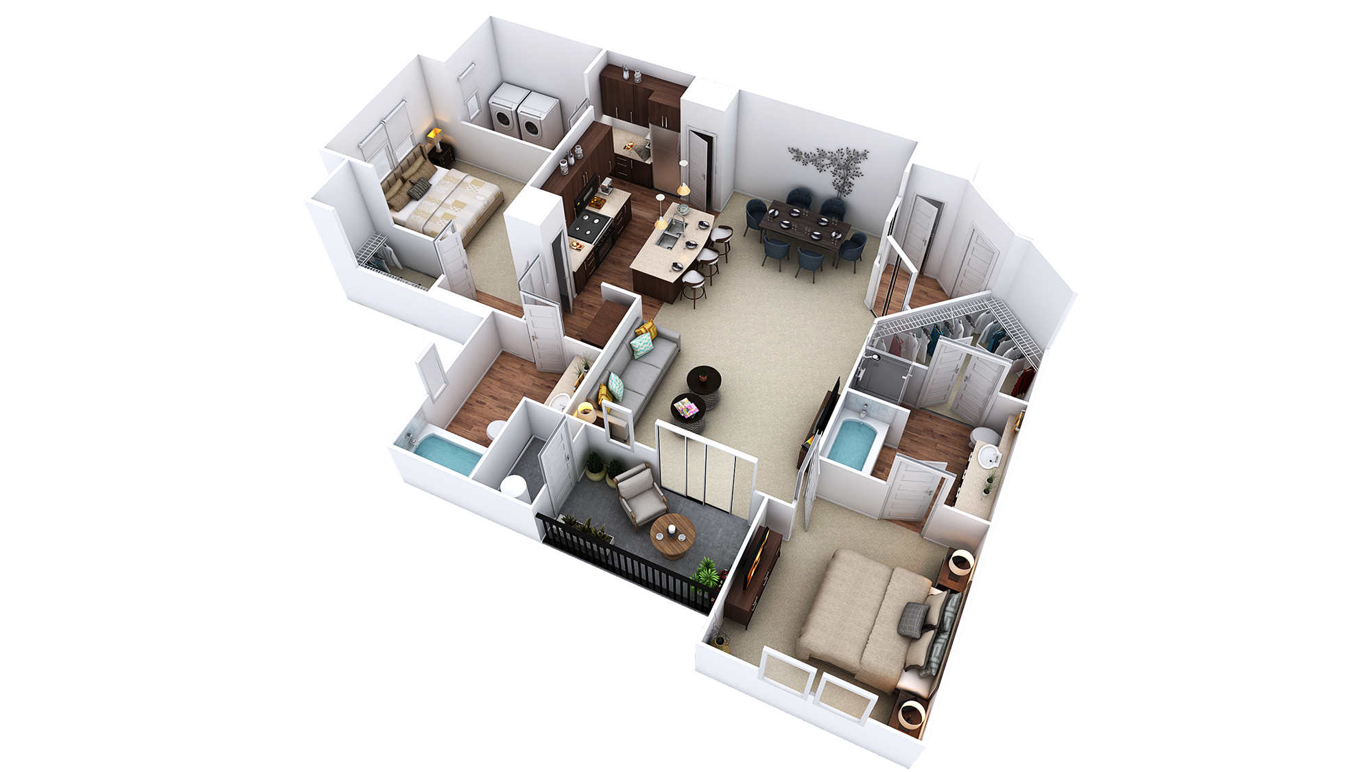 Floor plan for 2 beds, 2 baths, 1315 sqft